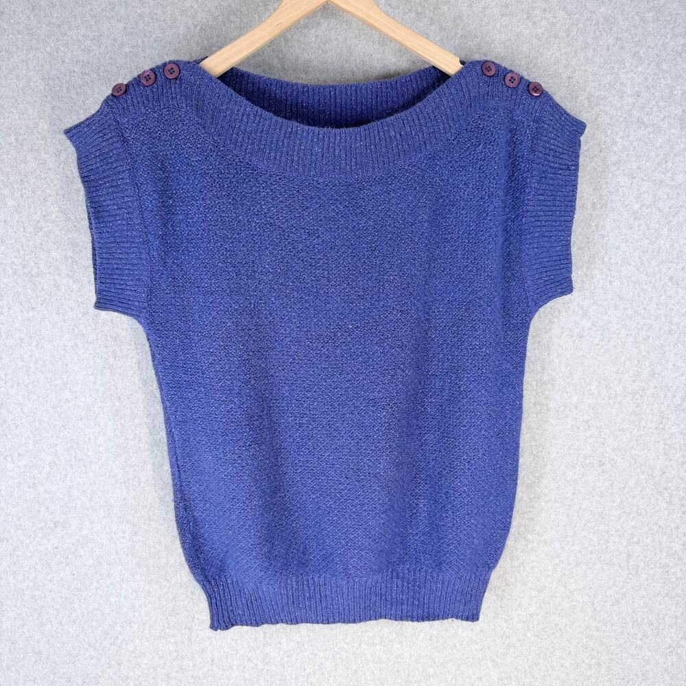 The Broadway Women's Blouse Large Blue Silk Lambswool Blend Top Button Shoulders